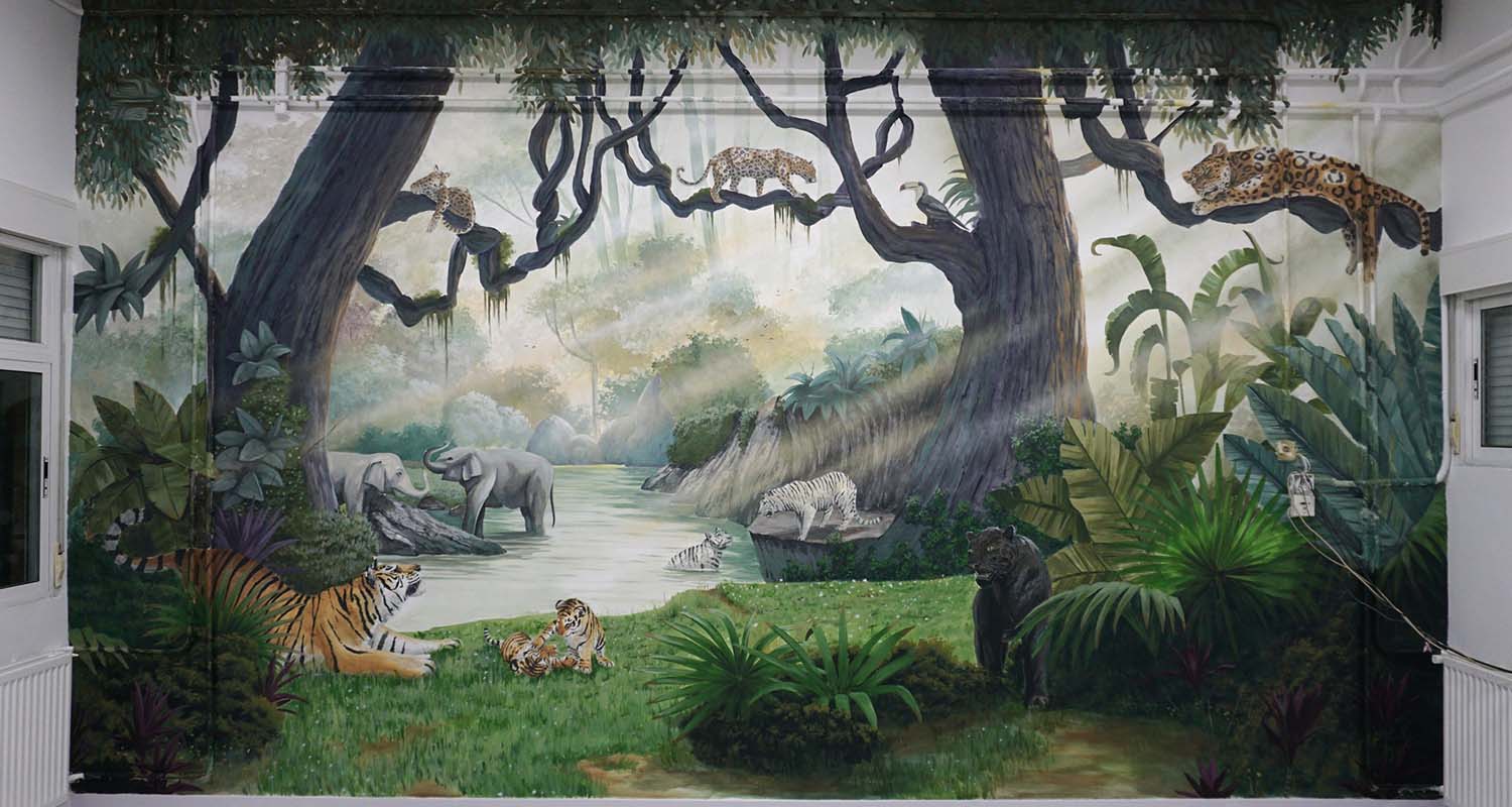 Imagen de la selva amazónica pintada con graffiti